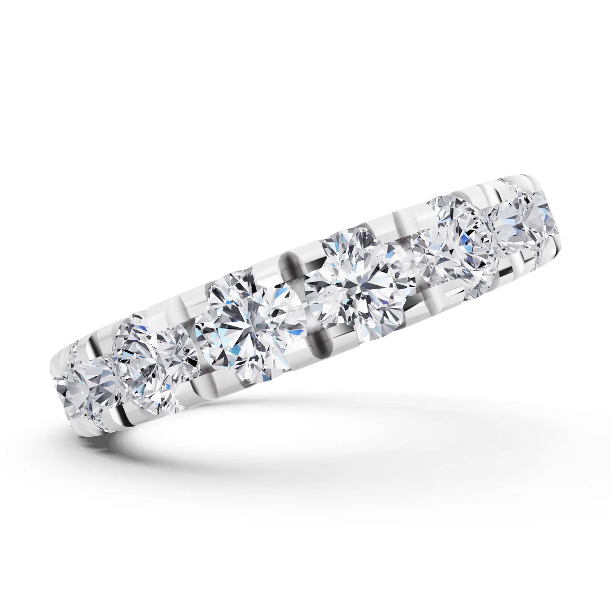 Silver Round Cut Diamond Classic Eternity Band - 3.5mm - Side