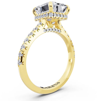 14 KT Yellow Gold Emerald Cut Diamond Ring with Hidden Halo - top view