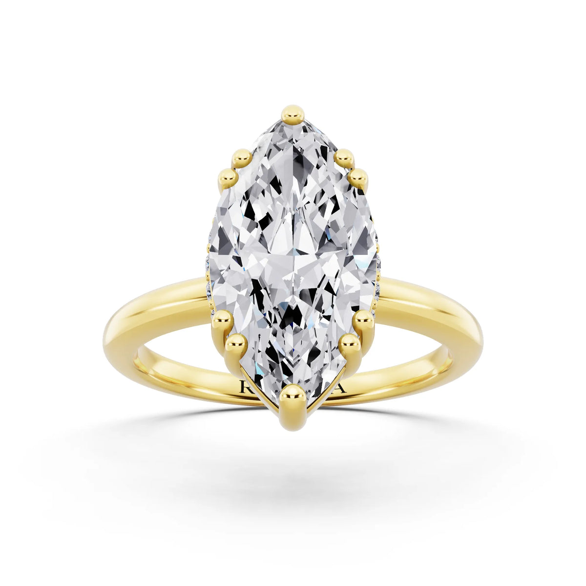 14 KT Yellow Gold Marquise Cut Diamond Solitaire Ring with Hidden Accent Basket - front view
