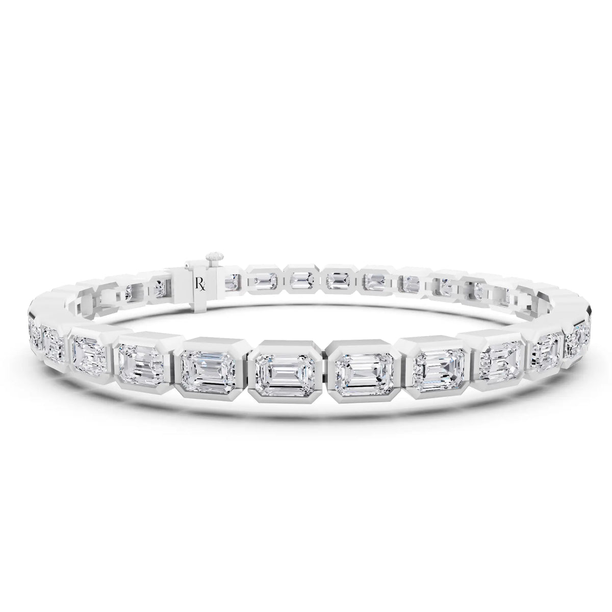 10K White Gold Emerald Cut Bezel Set Diamond Tennis Bracelet - Top1