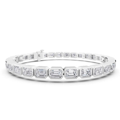 10K White Gold Emerald Cut Bezel Set Diamond Tennis Bracelet - Top1