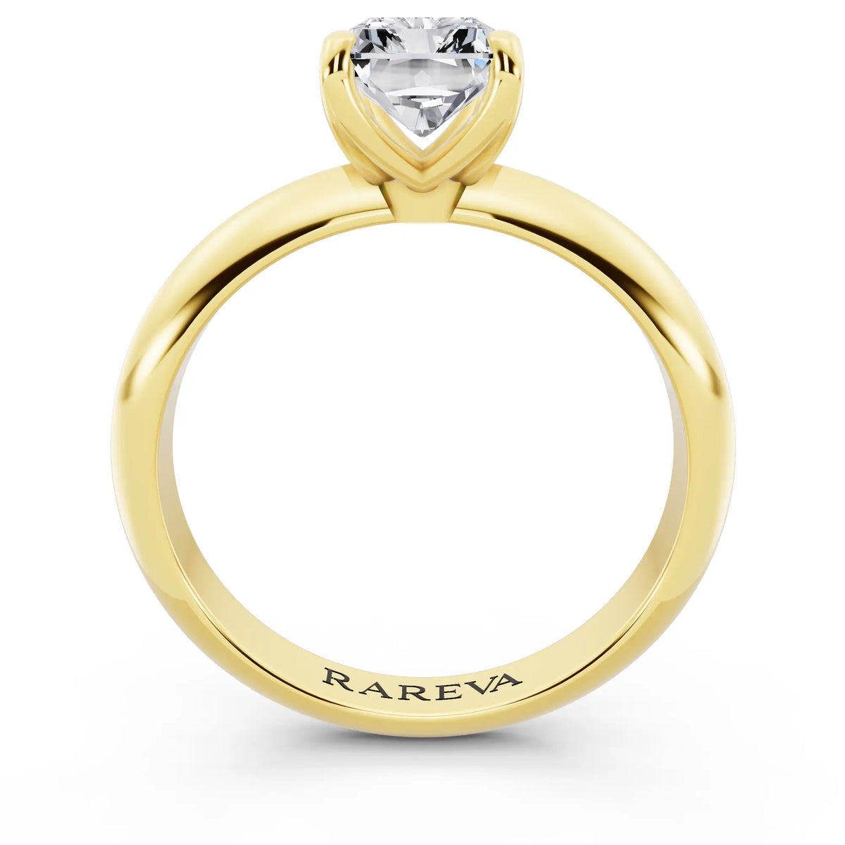 14 KT Yellow Gold Radiant Cut Diamond Classic Solitaire Ring - through finger