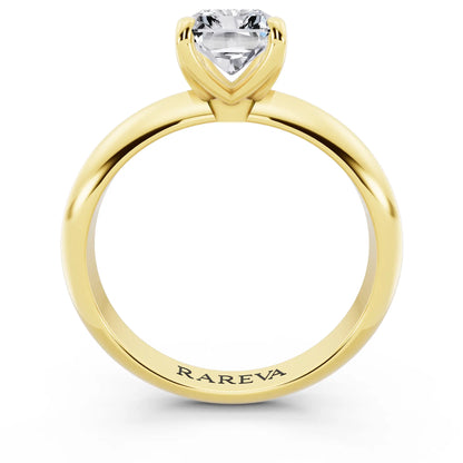 14 KT Yellow Gold Radiant Cut Diamond Classic Solitaire Ring - through finger