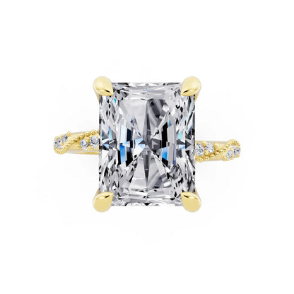 14 KT Yellow Gold Radiant Cut Diamond Ring with Marquise Accent - top angle