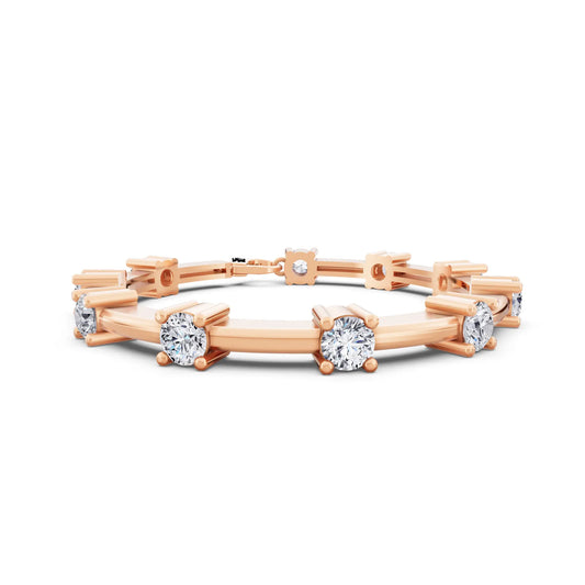 14K Rose Gold Round Cut Diamond Station Bracelet - Main