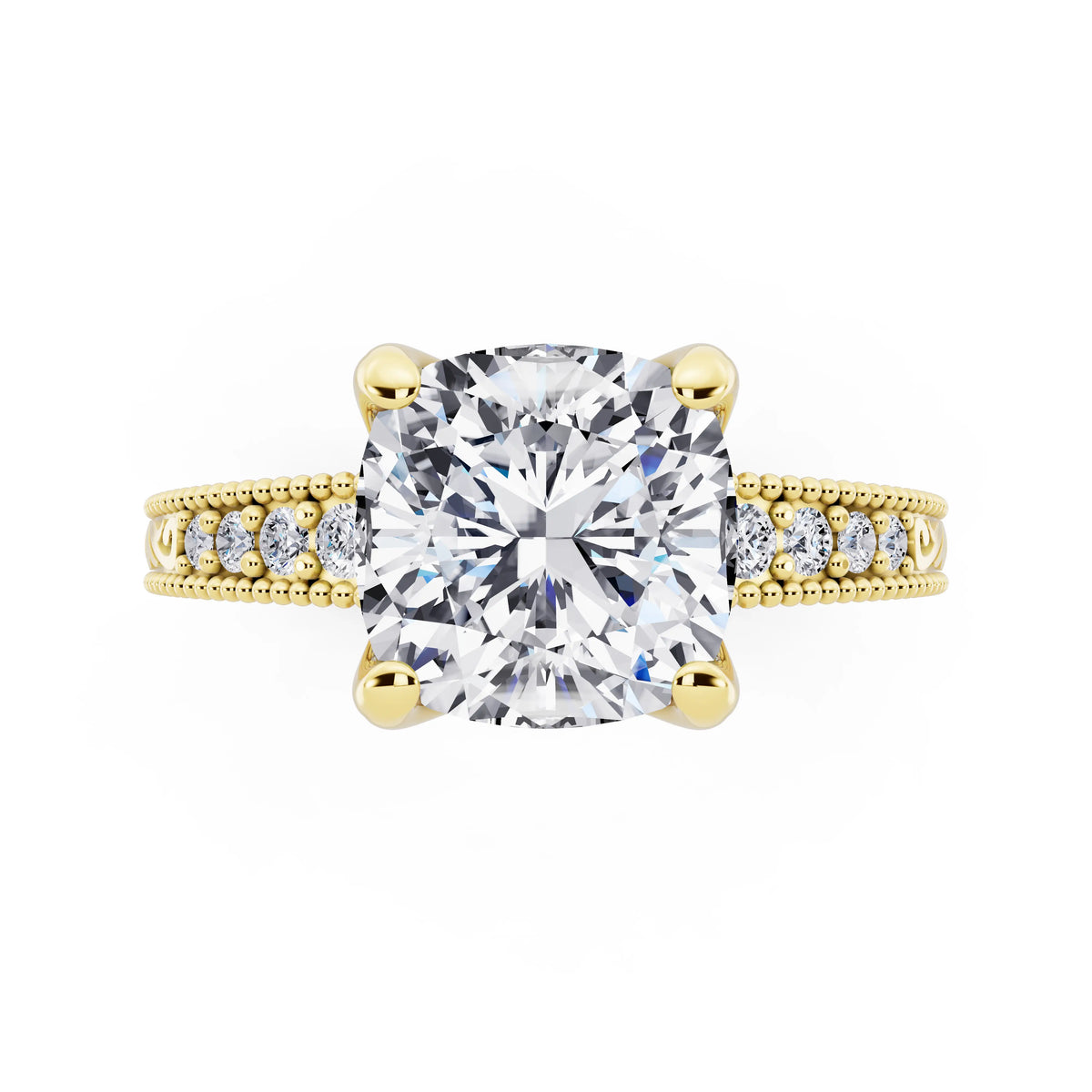 14 KT Yellow Gold Cushion Cut Diamond Vintage - top angle
