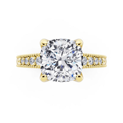 14 KT Yellow Gold Cushion Cut Diamond Vintage - top angle