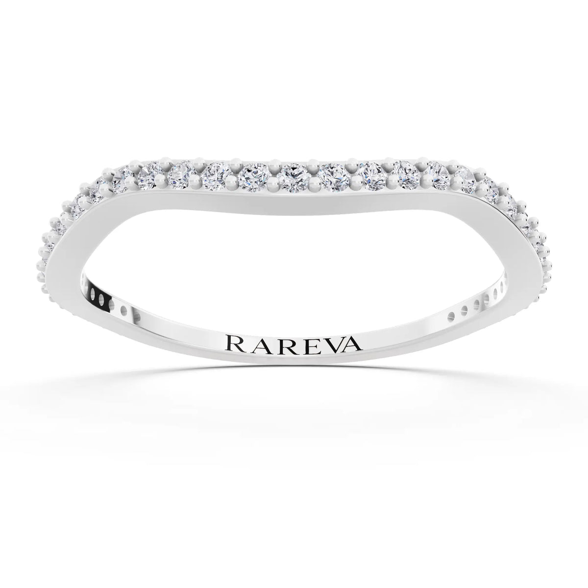 10K White Gold Round Cut Diamond Pave Wave Curved Band - 1.2mm - Front