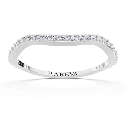 10K White Gold Round Cut Diamond Pave Wave Curved Band - 1.2mm - Front