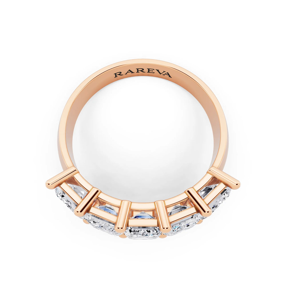 14K Rose Gold Five Stone Emerald Cut Diamond Half Eternity Wedding Band - 3mm - Top