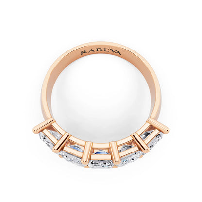 14K Rose Gold Five Stone Emerald Cut Diamond Half Eternity Wedding Band - 3mm - Top