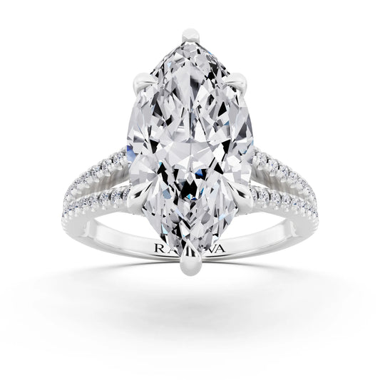 Platinum Marquise Cut Diamond Ring with Pavé Split Shank - front view