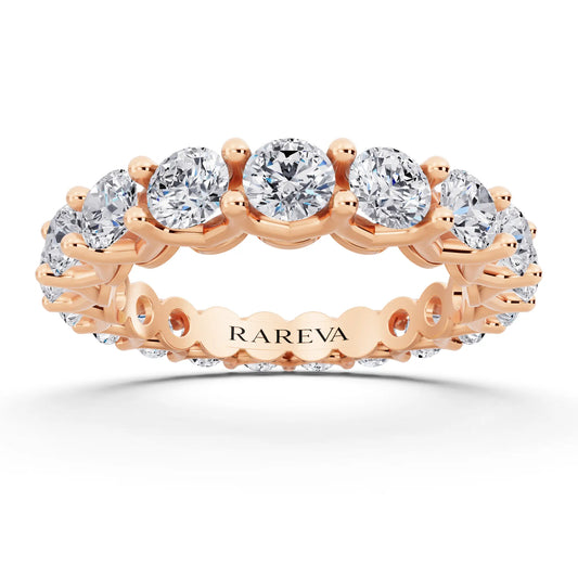 10K Rose Gold Round Cut Diamond Unity Prong Eternity Band - 3.2mm - Front
