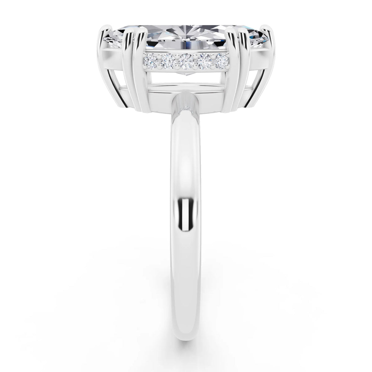 14 KT White Gold Marquise Cut Diamond Solitaire Ring with Hidden Accent Basket - side view