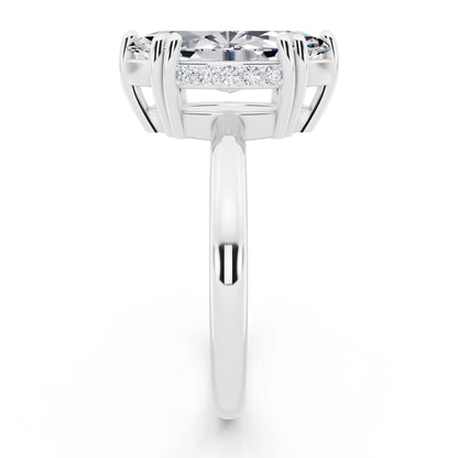 14 KT White Gold Marquise Cut Diamond Solitaire Ring with Hidden Accent Basket - side view