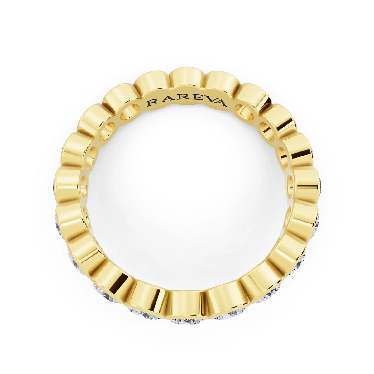 10K Yellow Gold Round Cut Bezel Set Diamond Full Eternity Wedding Band - 3.5mm - Top