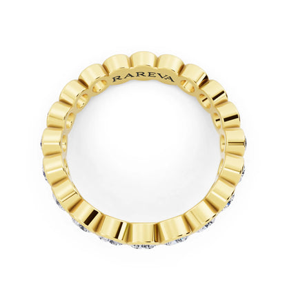 10K Yellow Gold Round Cut Bezel Set Diamond Full Eternity Wedding Band - 3.5mm - Top