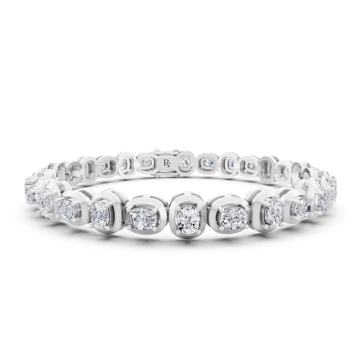 10K White Gold Cushion Cut Diamond Tennis Bracelet - Main