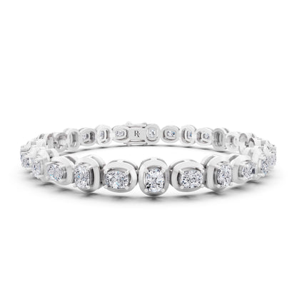 10K White Gold Cushion Cut Diamond Tennis Bracelet - Main