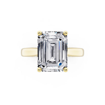 18 KT Yellow Gold Emerald Cut Diamond Solitaire Ring with Hidden Accent - top angle