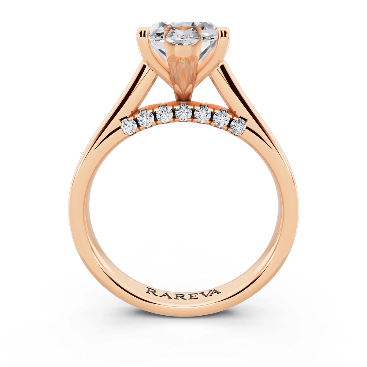 14 KT Rose Gold Marquise Cut Diamond Solitaire Ring with Hidden Accent - through finger