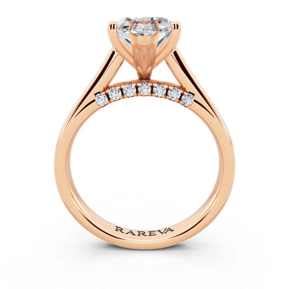 14 KT Rose Gold Marquise Cut Diamond Solitaire Ring with Hidden Accent - through finger
