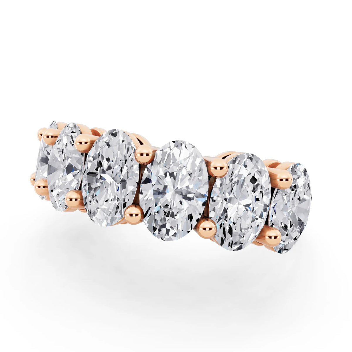 10K Rose Gold Seven Stone Oval Cut Diamond Half Eternity Wedding Band - 2.6mm - Close up