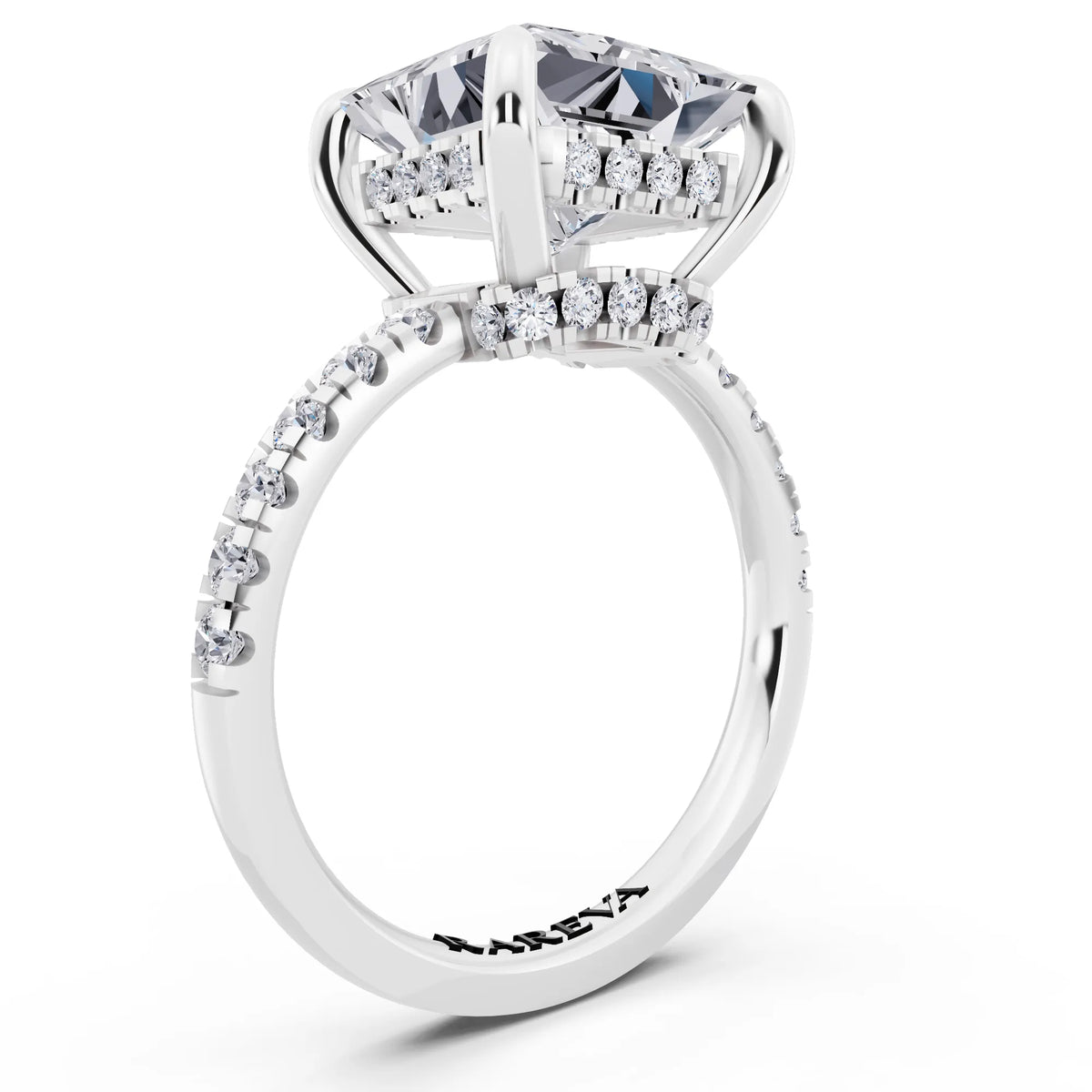 Platinum Princess Cut Diamond Hidden Halo Tiger Prong Pave Band Ring - top view