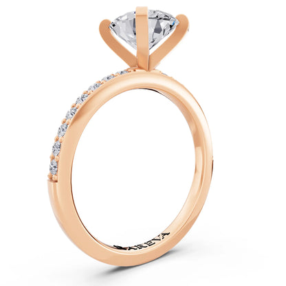 18 KT Rose Gold Oval Cut Diamond Solitaire Ring with Pave Shank - top view