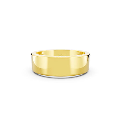 10K Yellow Gold Men's Soft Edge Flat Wedding Band - 6mm - Front
