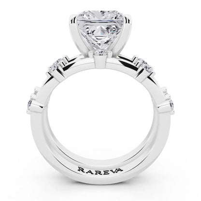 Platinum Princess Cut Diamond Ring with Floating Accent Band - through finger