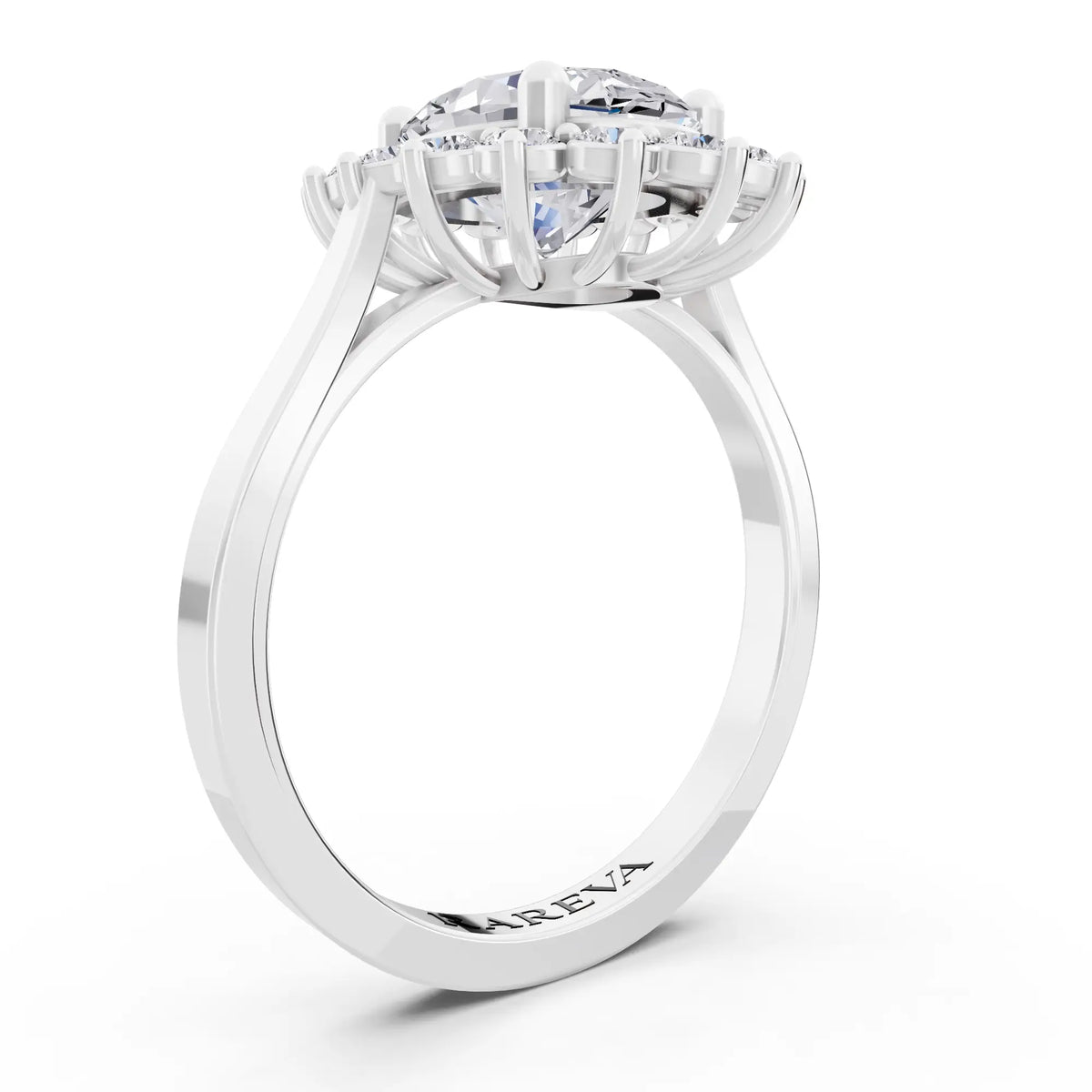 Platinum Oval Cut Diamond Floral Halo Ring - Top view