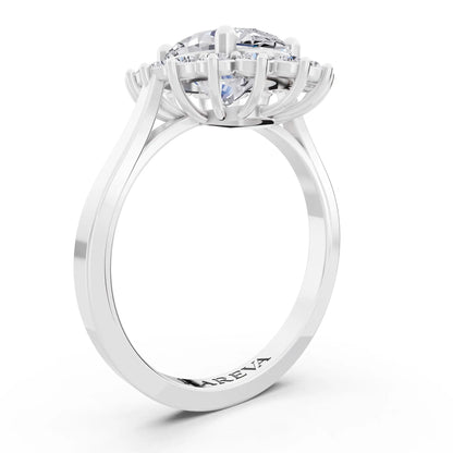 Platinum Oval Cut Diamond Floral Halo Ring - Top view