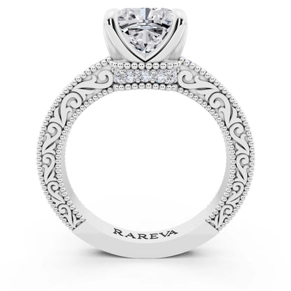14 KT White Gold Cushion Cut Diamond Vintage - through finger