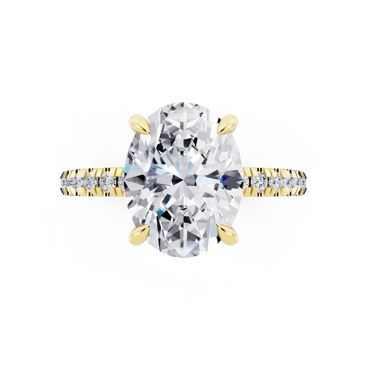 14 KT Yellow Gold Oval Cut Diamond Solitaire Ring with Marquise Collar - top angle