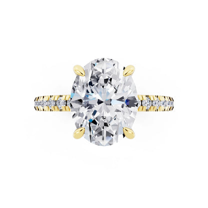 14 KT Yellow Gold Oval Cut Diamond Solitaire Ring with Marquise Collar - top angle