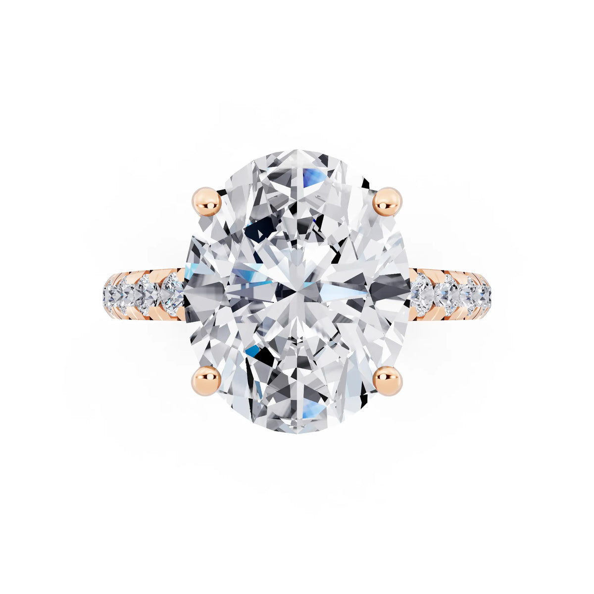 18 KT Rose Gold Oval Cut Diamond Ring with Hidden Halo - top angle