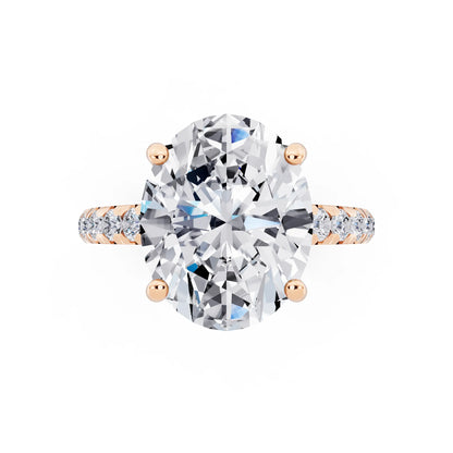 18 KT Rose Gold Oval Cut Diamond Ring with Hidden Halo - top angle
