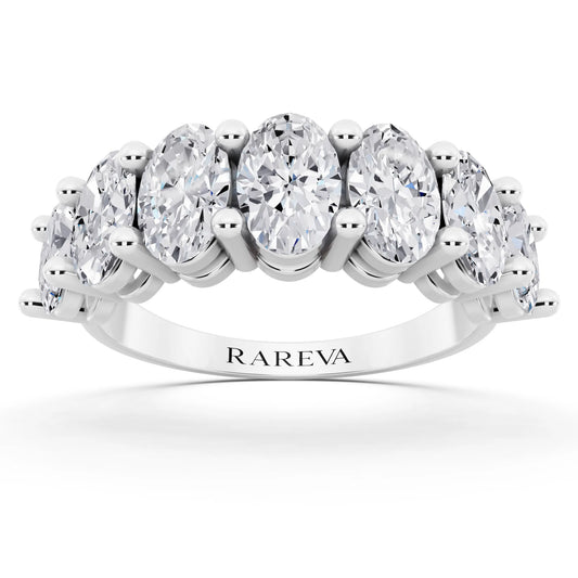 14K White Gold Seven Stone Oval Cut Diamond Half Eternity Wedding Band - 2.2mm - Front