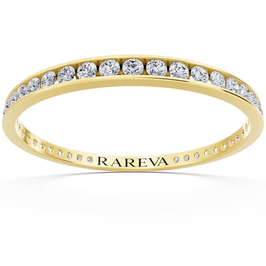 10K Yellow Gold Round Cut Diamond Channel Set Eternity Band - 2.2mm - Front