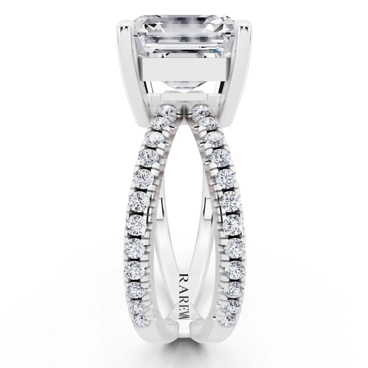 Platinum Asscher Cut Diamond Ring with Twisted Split Shank - side view