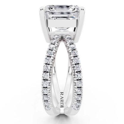 Platinum Asscher Cut Diamond Ring with Twisted Split Shank - side view