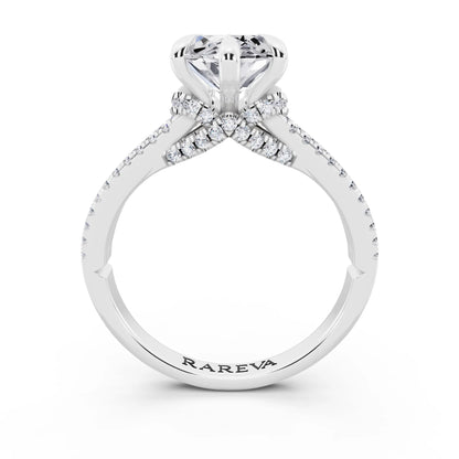 Platinum Marquise Cut Diamond Ring with Pavé Split Shank - through finger