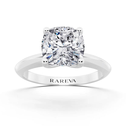 Platinum Cushion Cut Diamond Classic Solitaire Ring - front view