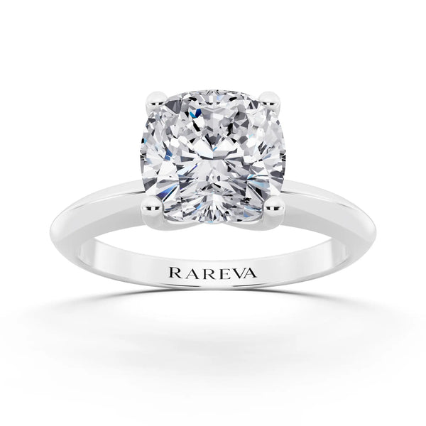 Platinum Cushion Cut Diamond Classic Solitaire Ring
