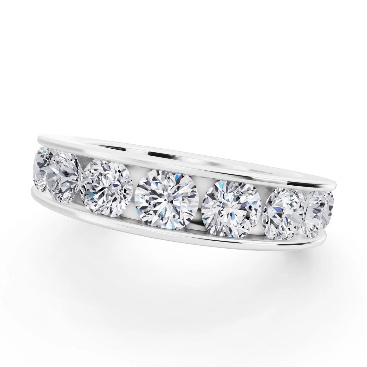 14K White Gold Round Cut Diamond Channel Set Eternity Band - 4.2mm - Close up