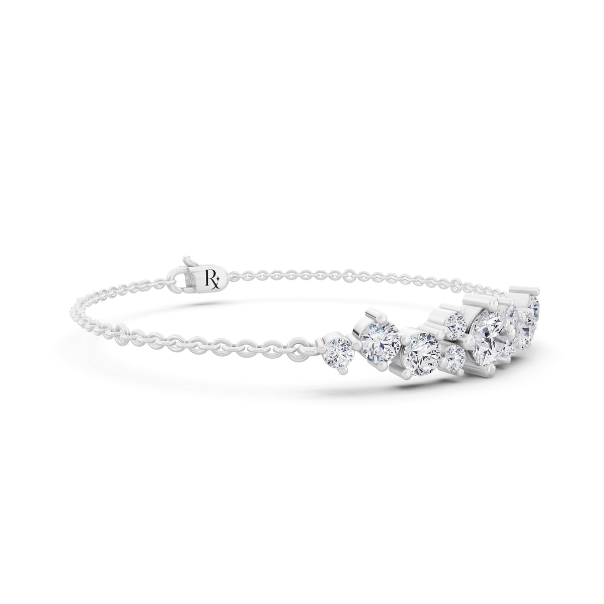 Silver Round Cut Diamond Cluster Chain Bracelet - Top1