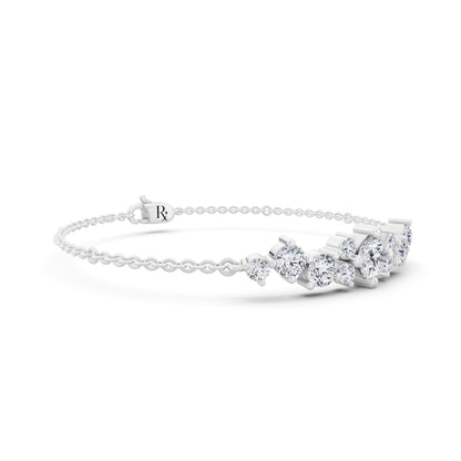 Silver Round Cut Diamond Cluster Chain Bracelet - Top1