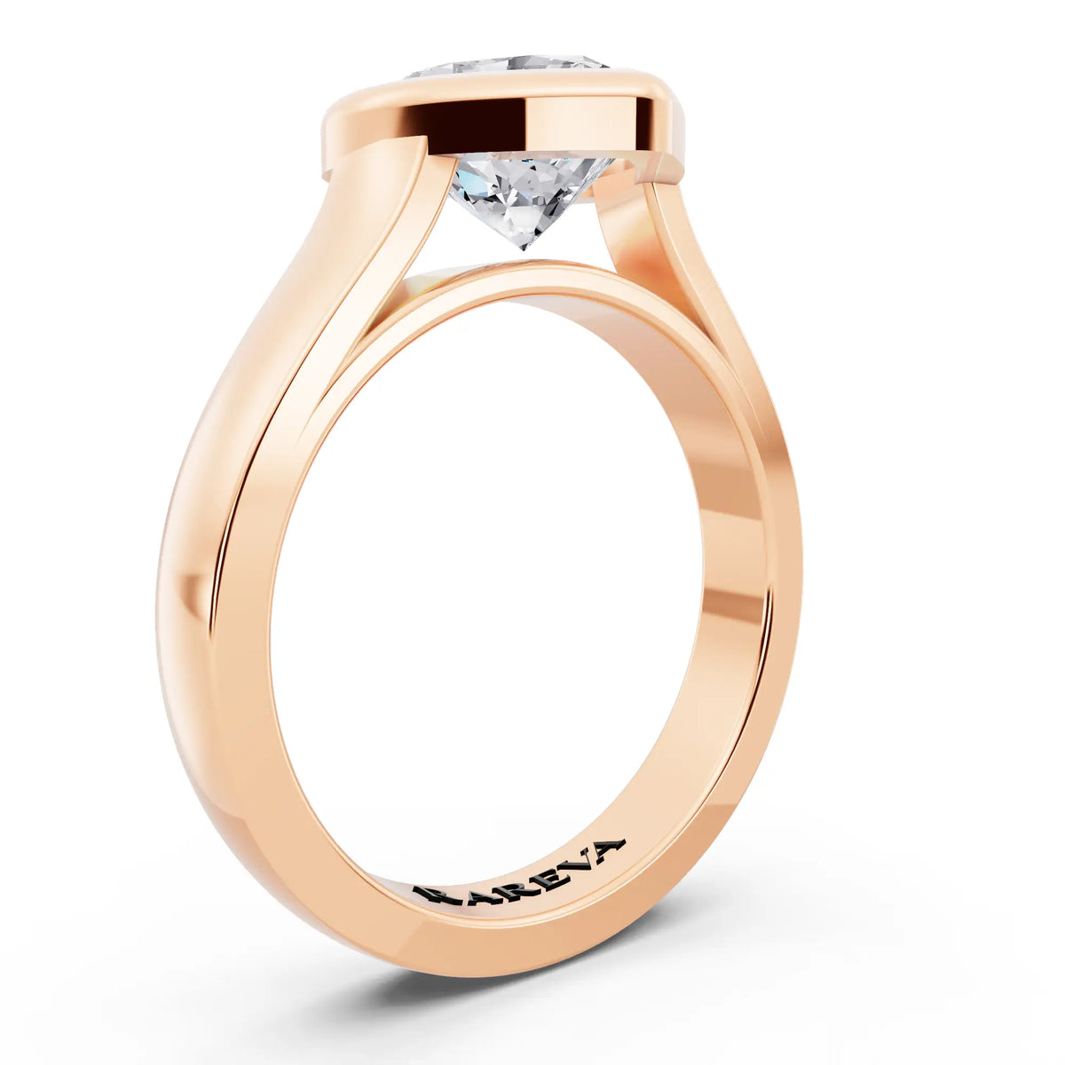 14 KT Rose Gold Heart Cut Diamond Bezel Set Solitaire Ring - top view