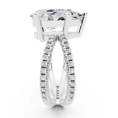 Platinum Pear Cut Diamond Ring with Twisted Split Shank - side view